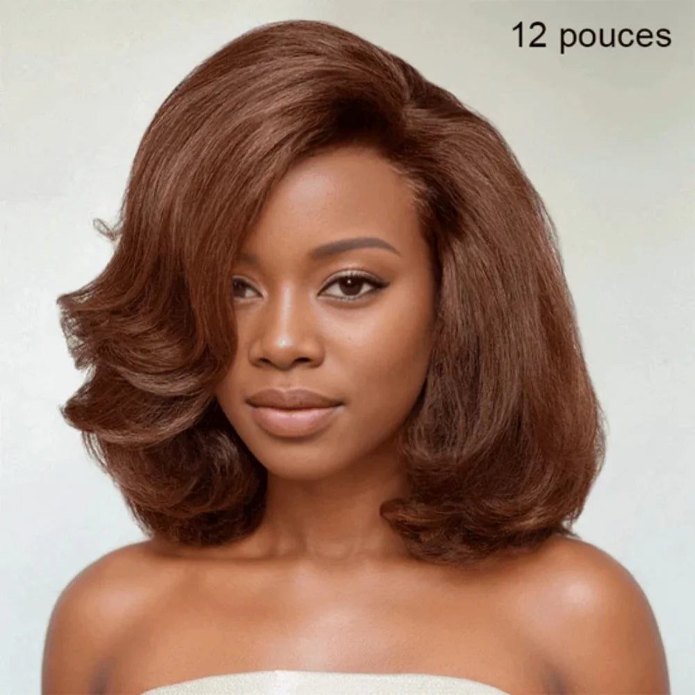 #4 Chocolate Brown 9x6 Glueless Lace Closure Bob Wig Human Hair Layer C Part Brown Natural Bob 12 Inch Water Wave Lace Front Wig