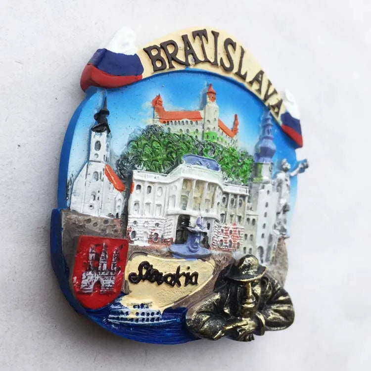 Slovak Fridge Magnets Capital Bratislava Slovakia Landmark Tourist Attractions Decorative Crafts Magnetic refrigerator sticker