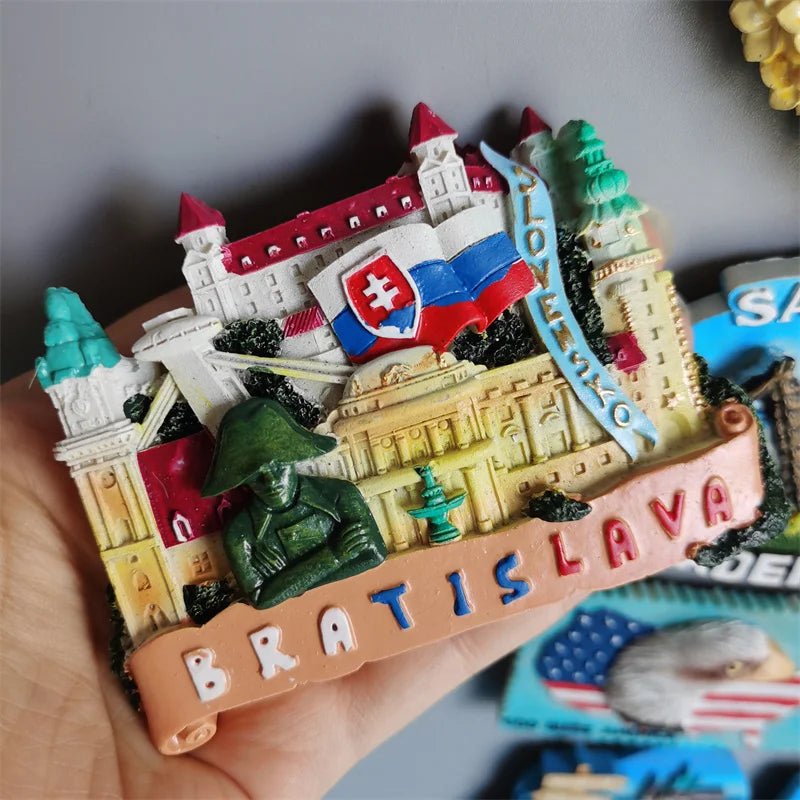 Slovak Fridge Magnets Capital Bratislava Slovakia Landmark Tourist Attractions Decorative Crafts Magnetic refrigerator sticker