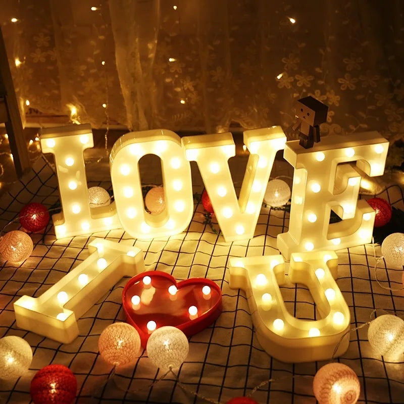 Decorative Letters Alphabet Letter LED Lights Luminous Number Lamp Decoration Battery Night Light Party Baby Bedroom Decoration