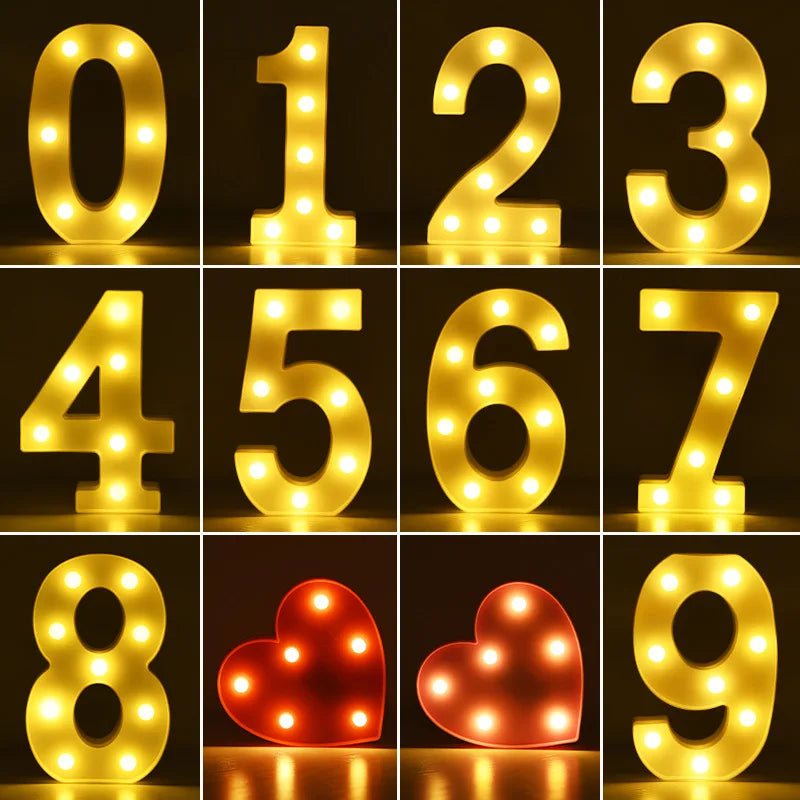 Decorative Letters Alphabet Letter LED Lights Luminous Number Lamp Decoration Battery Night Light Party Baby Bedroom Decoration