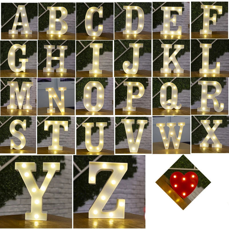 Decorative Letters Alphabet Letter LED Lights Luminous Number Lamp Decoration Battery Night Light Party Baby Bedroom Decoration