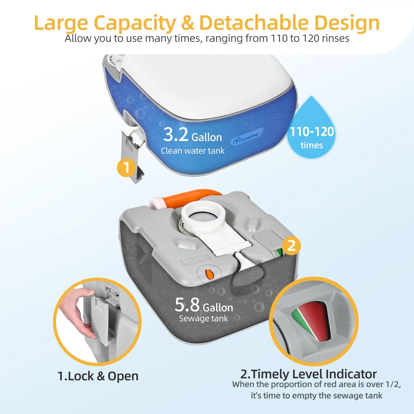 Camping Portable Toilet T-type Water Outlets Caravan Commode Potty