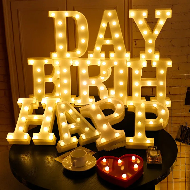 Decorative Letters Alphabet Letter LED Lights Luminous Number Lamp Decoration Battery Night Light Party Baby Bedroom Decoration